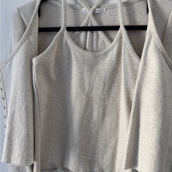 MACARON Light Gray Crop Cardigan and Tank Set - Picture 3 of 5